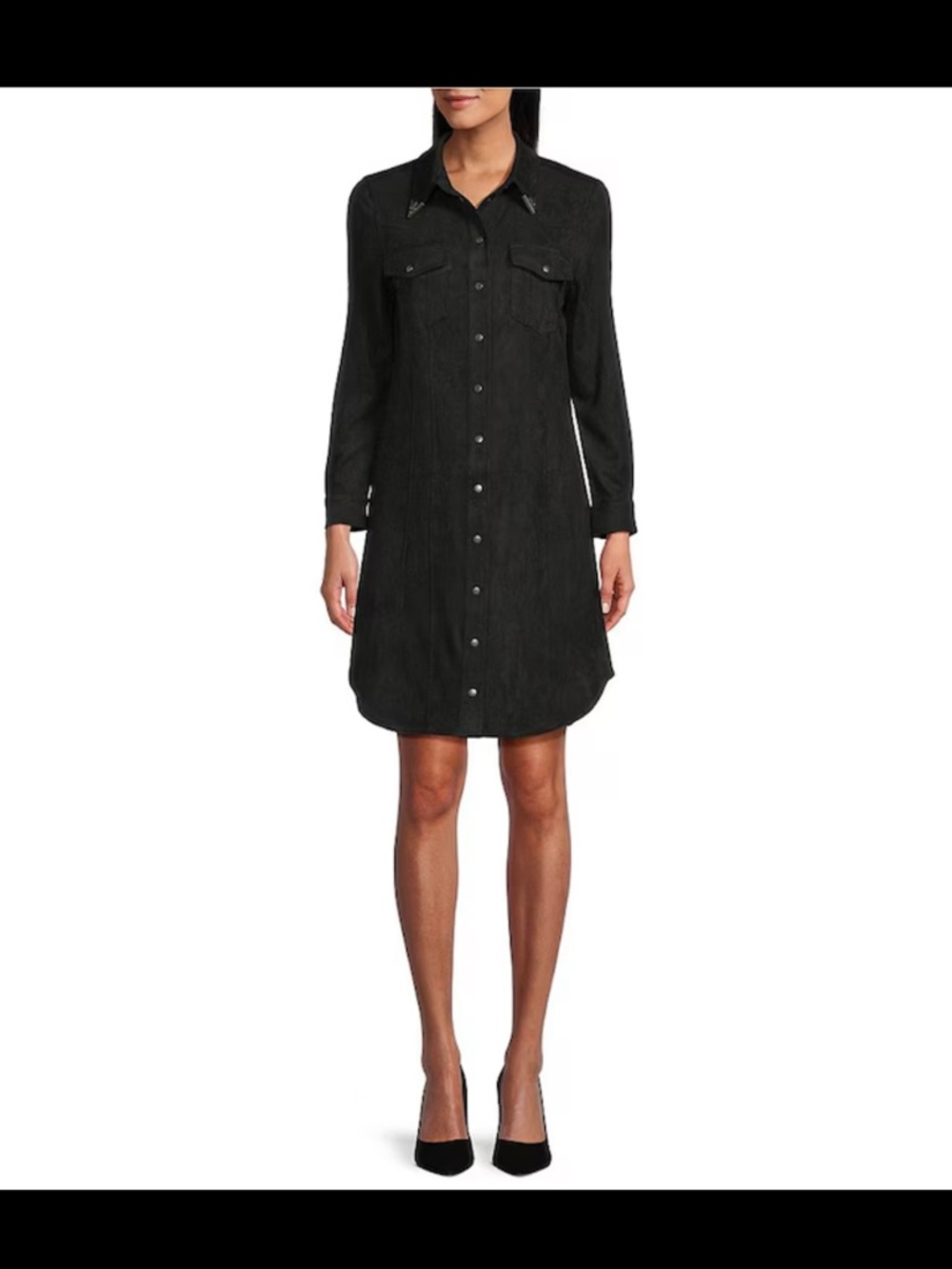Mesa Faux Suede Point Collar Long Sleeve Shirttail Hem Shirt Dress